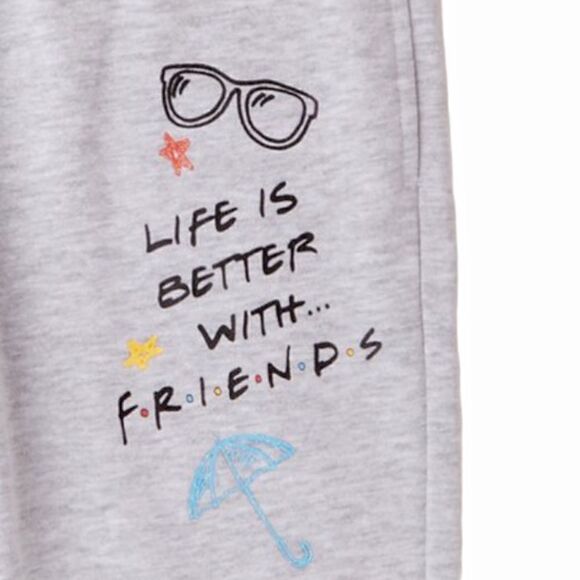FRIENDS Brand Gray Joggers Printed with Life is Better with Friends Graphic New - Picture 3 of 6